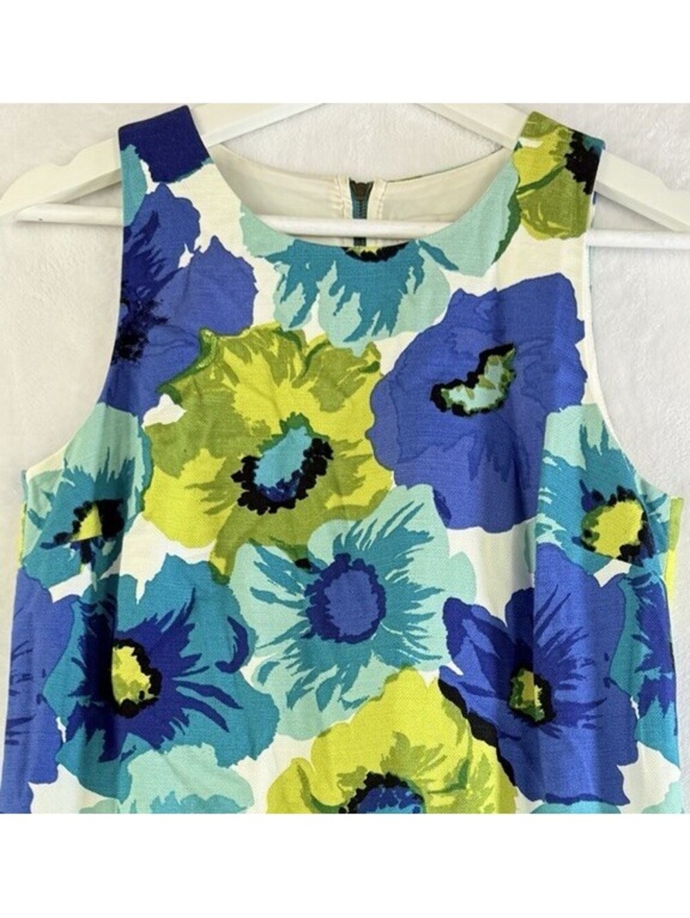 Ann Taylor Loft Dress 2 Womens Sleeveless Shift Blue Green Floral Print Short